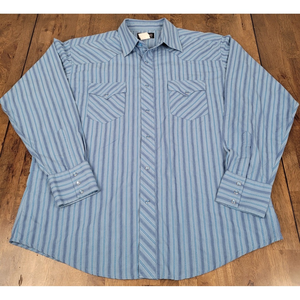 Vintage Wrangler Pearl Snap Shirt USA Made Size XXL Men's Long Sleeve